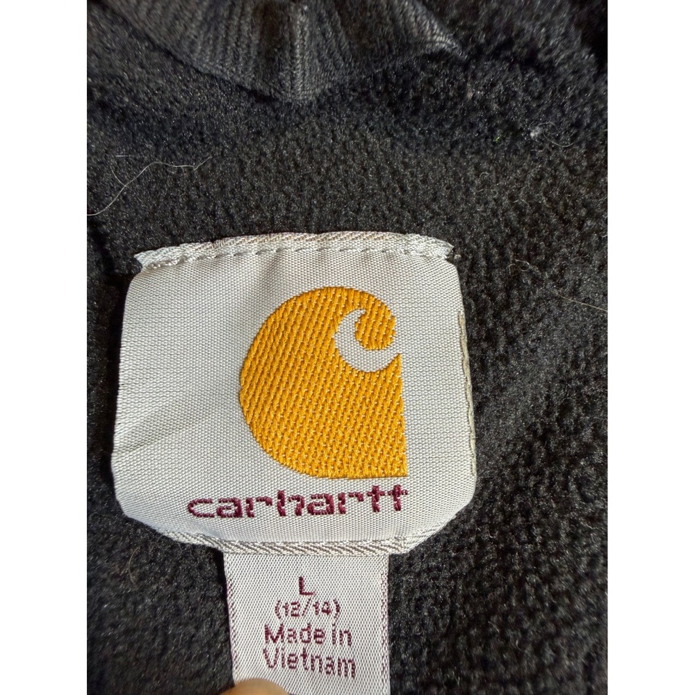 Carhartt Rain Defender Full Zip Hoodie Navy Blue Sleeve Logo Sweatshirt L 12/14 - Picture 3 of 6